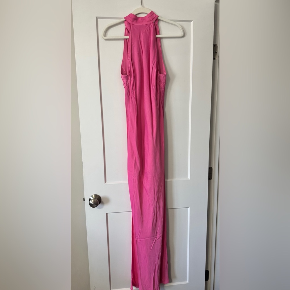 MESHKI Claire Satin Drape-Back Maxi Dress Pink Medium - Picture 3 of 6